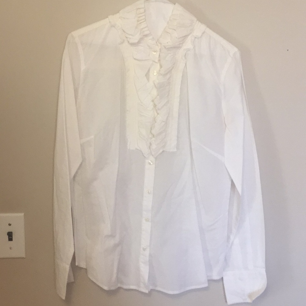 White Cotton Button Down with Ruffle Collar